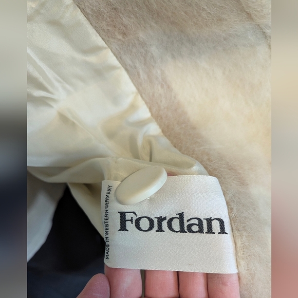 Fordan Vintage Wool Coat Mohair German Designer Beige Ivory Neutral Plaid Unique - Picture 8 of 13